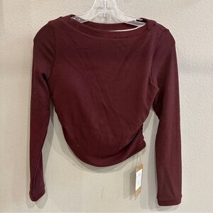 OGL Move Burgundy Long Sleeve Cropped Twist Top Stretch Athleisure